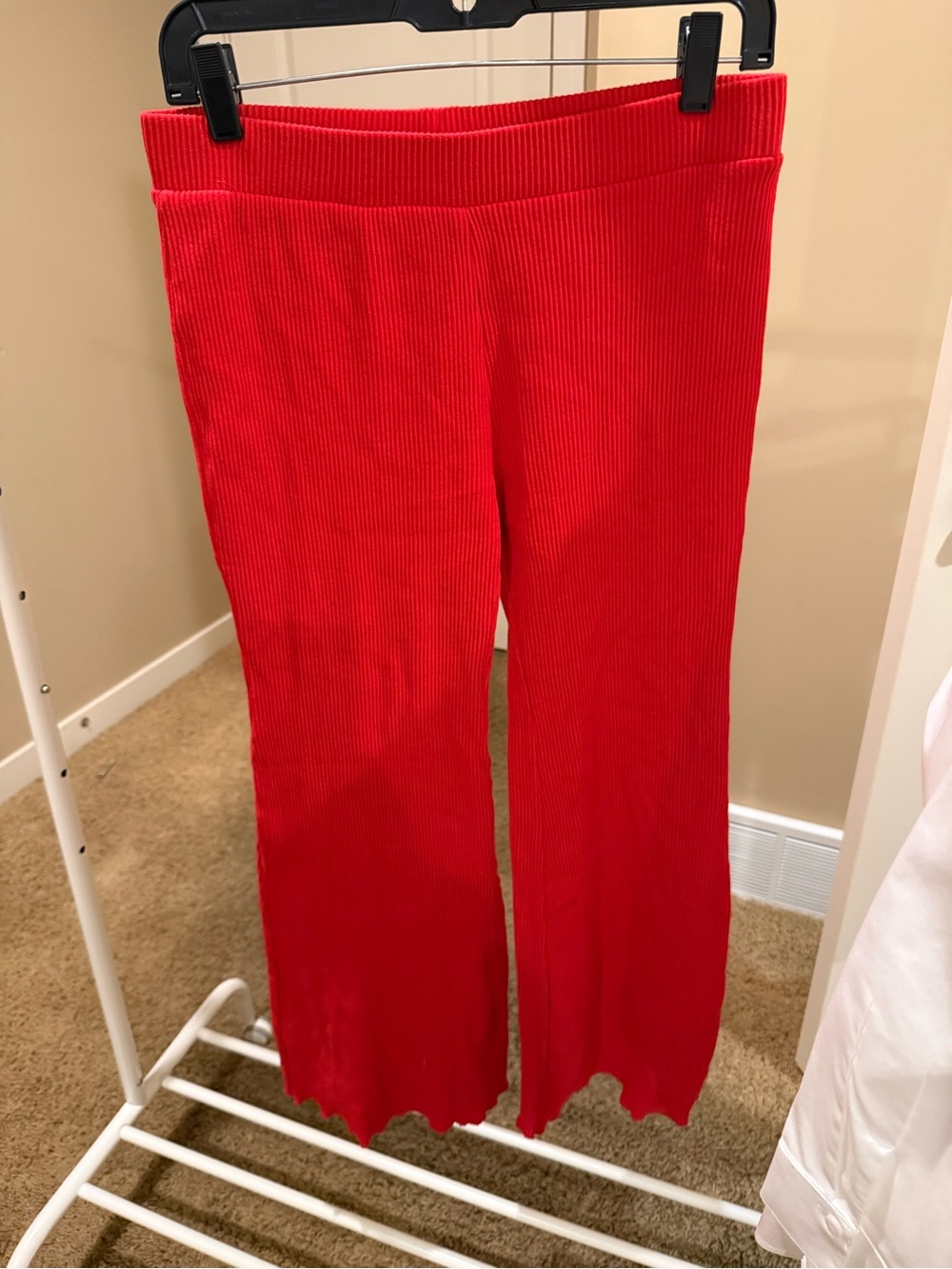 Polly Ribbed Red Knit Pants for Women